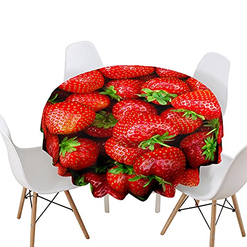 Himlaya Runde Tischdecke Abwaschbar, 3D Obst Home Tischdecken Wasserdicht Pflegeleicht Abwischbar Schmutzabweisend Tischtuch für Küche Tischdekoration Garten Outdoor (Rote Erdbeere,180cm) von Himlaya