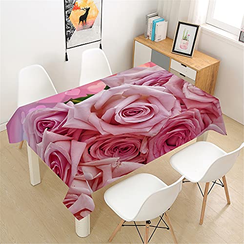 Himlaya Tischdecke Abwaschbar Wasserdicht, 3D Rosen Druck Tischtuch Rechteckig Wachstuchtischdecke, Tischdecken Pflegeleicht Fleckschutz Outdoor Küche Garten Deko (Liebe rosa Rose,60x60cm) von Himlaya