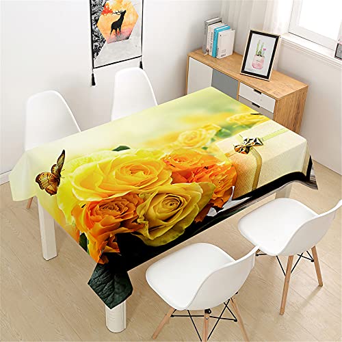 Himlaya Tischdecke Abwaschbar Wasserdicht, 3D Rosen Druck Tischtuch Rechteckig Wachstuchtischdecke, Tischdecken Pflegeleicht Fleckschutz Outdoor Küche Garten Deko (Sonnenschein Rose,90x90cm) von Himlaya