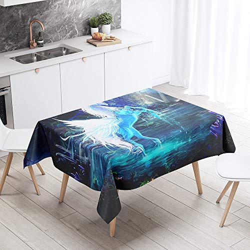 Himlaya Tischdecke Abwaschbar Wasserdicht, Tischtuch Rechteckig Wachstuchtischdecke 3D Einhorn Drucken, Tischdecken Pflegeleicht Fleckschutz Outdoor Küche Garten Deko (Blau,60x60) von Himlaya