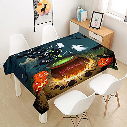 Himlaya Tischdecke Abwaschbar Wasserdicht, Tischtuch Rechteckig Wachstuchtischdecke 3D Halloween Drucken, Tischdecken Pflegeleicht Fleckschutz Outdoor Küche Garten (Kürbis Geist,90x90cm) von Himlaya
