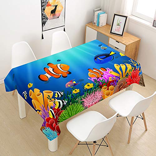 Himlaya Tischdecke Abwaschbar Wasserdicht, Tischtuch Rechteckig Wachstuchtischdecke 3D Ozean Drucken, Tischdecken Pflegeleicht Fleckschutz Outdoor Küche Garten Deko (Fisch,100x140) von Himlaya