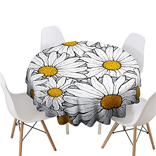 Himlaya Tischdecke Rund, 3D Gänseblümchen Drucken Tischdecken Wasserdicht Abwischbar Abwaschbar Tischtuch für Küche Garten Outdoor - Verschiedene Größen (Weiße Gänseblümchen,Durchmesser 150cm) von Himlaya