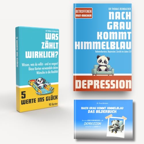 Himmelblau Erste-Hilfe-Set bei Depression und Burnout für Betroffene und Angehörige, Buch und Bilderbuch »Nach Grau kommt Karten »5 Werte ins Glück«, Achtsamkeit Geschenk von Himmelblau