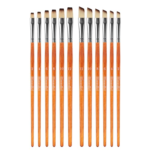 Himmlfel Flache Pinsel und Schrägpinsel, 12 Stück Malpinsel für viele Malbedürfnisse, für Acryl-, Aquarell-, Öl- und Gouachemalerei, Pinsel für Künstler und Anfänger Himmlfel Flache Pinsel und Schrägpinsel, 12 Stück Malpinsel für viele Malbedürfnisse, für Acryl-, Aquarell-, Öl- und Gouachemalerei, Pinsel für Künstler und Anfänger von Himmlfel