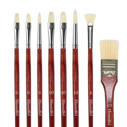 Himmlfel Ölfarben Pinsel, Acrylfarben Pinselset, Chungking Hog Bristle Pinsel für Öl Acryl Gouache, enthalten Runde, Filbert, flach, Fan, Breite Flache Form Ideal für Anfänger & Künstler (8, Klein) von Himmlfel