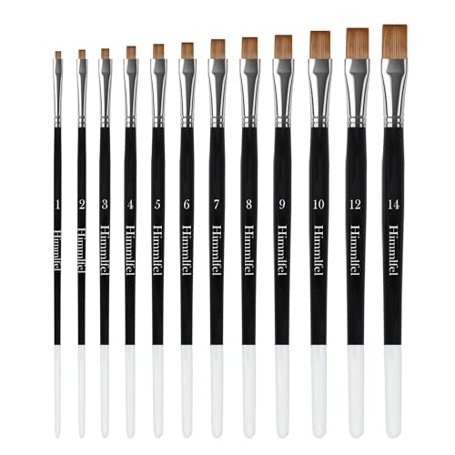 Himmlfel flach Pinsel-Set, 12 Stück Flache Pinsel zum Malen von geraden Kanten, Rechtecken und mehr, für Acryl-, Aquarell-, Öl- und Gouache-Malerei von Himmlfel