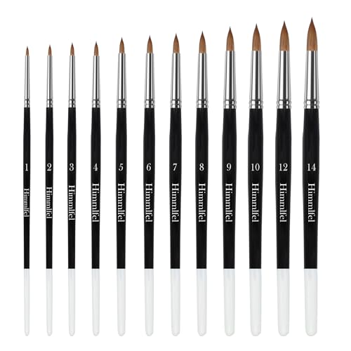 Himmlfel runder spitzer Pinsel-Set, 12 Stück runde Spitze Pinsel zum Malen von Details, dünnen bis dicken Linien und mehr, für Acryl-, Aquarell-, Öl- und Gouachemalerei von Himmlfel