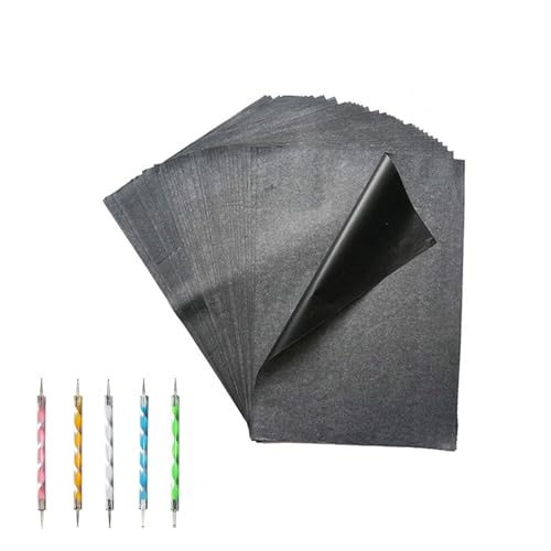 Hinapan 100 Blatt Kohlepapier A4, Schwarzes Transferpapier, Durchschlagpapier mit 5 Druckstifte, Pauspapier, Graphitpapier, Zeichenpapier für Tattoo-Vorlagen, Künstler und Handwerker von Hinapan