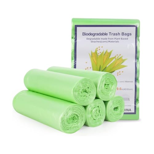 Hinapan 100 Stück Biomüllbeutel 10L 15L, Biologisch abbaubare Mülltüten, Reißfeste Bio Beutel, Wasserdicht und geruchsneutral, Für Küche, Bad und Büro, 20 Stück pro Rolle (10 L) von Hinapan