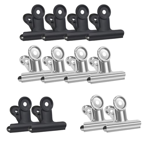 Hinapan 12 Stück Bull Binder Büroklammern, Bulldoggen-Clips aus Metall, Metallscharnierklammern, Aktenklammern für Handwerk, Lebensmitteltüten, Fotos, Heimbürobedarf (63 mm) von Hinapan