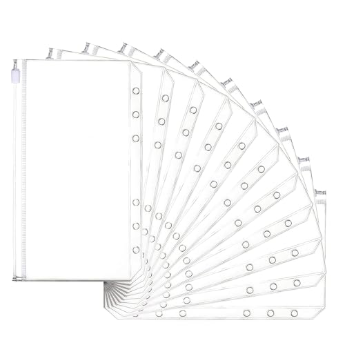 Hinapan 20 Stück A6 Bindertaschen, A6 Ordnertaschen, 6 Löcher Ordnertaschen, Reißverschluss Ordner, wasserdichte PVC-Dokumententasche, für Notebook-Planer, Einlegeseiten, Loseblatt-Beutel von Hinapan