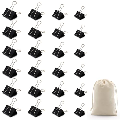 Hinapan 24 Stück Binder-Clips, Foldback-Klammern, und 1 Aufbewahrungstasche, 19 mm/25 mm/32 mm/41 mm Büroklammern, Schwarze Metall Binderklammern, Mehrzweckklammern für Büro, zuhause, Schule Hinapan 24 Stück Binder-Clips, Foldback-Klammern, und 1 Aufbewahrungstasche, 19 mm/25 mm/32 mm/41 mm Büroklammern, Schwarze Metall Binderklammern, Mehrzweckklammern für Büro, zuhause, Schule von Hinapan