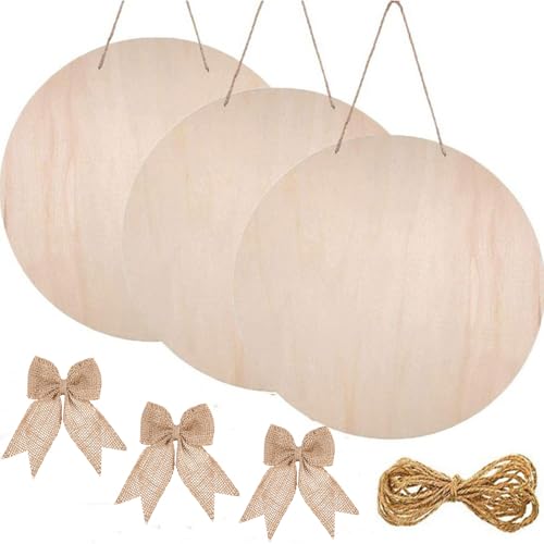 Hinapan 3 Stück Holzkreise Schild Zum Basteln, Holzkreise Mit Löchern, Holzschild Aufhängen, Mit Schnur Und Dekorationsschleife, 30 cm, Für DIY-Handwerk, Weihnachtsfeiertagsdekoration Hinapan 3 Stück Holzkreise Schild Zum Basteln, Holzkreise Mit Löchern, Holzschild Aufhängen, Mit Schnur Und Dekorationsschleife, 30 cm, Für DIY-Handwerk, Weihnachtsfeiertagsdekoration von Hinapan