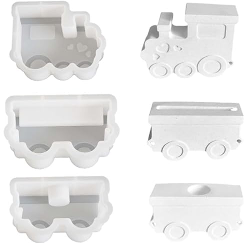 Hinapan 3-teilige Silikon-Gießformen in Zug-Design, Wiederverwendbare Eisenbahn-Formen, Für DIY-Kerzen, Teelichthalter, Epoxidharz und Gips-Figuren von Hinapan