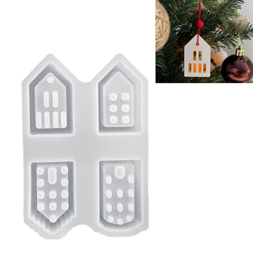 Hinapan 4 Stück Weihnachten Mini Häuser, DIY Silikonformen Gießformen, Gipsformen Zum Gießen, Handwerk Ornamente Geschenk von Hinapan