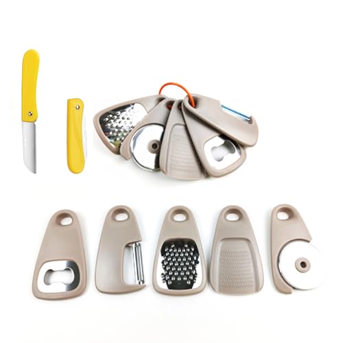 Hinapan 6-Teilig Küchenhelfer-Set, Stapelbare Kochutensilien, Platzsparende, Käsereibe, Flaschenöffner, Obst-/Gemüseschäler, Knoblauch-/Ingwermühle, Pizzaschneider, Klappmesser, Spülmaschinenfest Hinapan 6-Teilig Küchenhelfer-Set, Stapelbare Kochutensilien, Platzsparende, Käsereibe, Flaschenöffner, Obst-/Gemüseschäler, Knoblauch-/Ingwermühle, Pizzaschneider, Klappmesser, Spülmaschinenfest von Hinapan