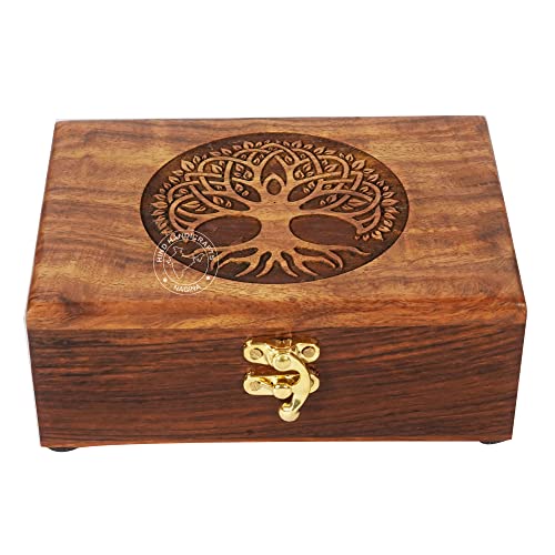 Rosewood Handgefertigte Holzurne Baum des Lebens Gravur Handgeschnitzt Schmuckschatulle für Damen Herren Juwel | Wohnkultur Akzente | Dekorative Boxen | Aufbewahrung & Organizer (17,8 x 14 x 8,9 cm, von Hind Handicrafts
