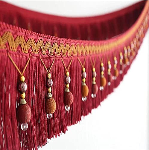 Hinleise Fransenborte mit Quaste, geflochtenes Perlenband, Fransenborte – 6 Meter zum Aufhängen mit Spikes, Quasten, Perlen, Trimmband für Vorhänge, Nähen, Stoffzubehör von Hinleise