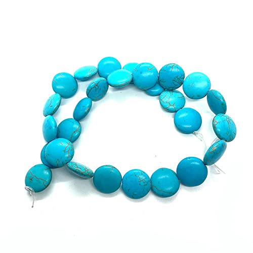 Hinleise Ovale Perlen mit blauen türkisfarbenen Steinperlen, flach, rund, mit Löchern für selbstgemachte Armbänder, Halsketten, Schmuck, Schlüsselanhängerherstellung (L380 mm) von Hinleise
