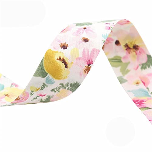 Hinleise Sew Stoffstreifen, Blumen-Pfingstrosenmuster, doppelt gefaltetes Bindungsband, Satin, dickes Band selbstgemachte Kleidung, Schleifen, Haarnadeln, Haustierseil (91 m) von Hinleise