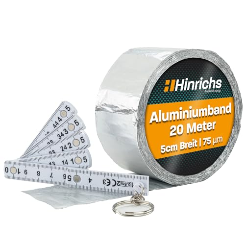 Hinrichs Aluminium Klebeband 20m x 50mm - hitzebeständiges Isolierklebeband - Alu Klebeband für Dämmung & Rohrisolierung - Alu Tape als Dichtband & Dampfsperre - selbstklebendes Aluband von Hinrichs