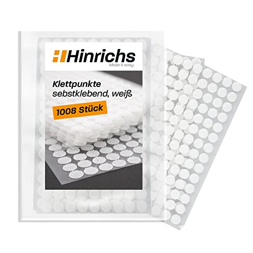 Hinrichs Klettpunkte Selbstklebend 10mm weiß - Insgesamt 1008 Klett Klebepunkte - Set aus je 504x Flausch & Haken Klett Punkte - Zum Anbringen von Fotos oder leichten Dekoelementen von Hinrichs