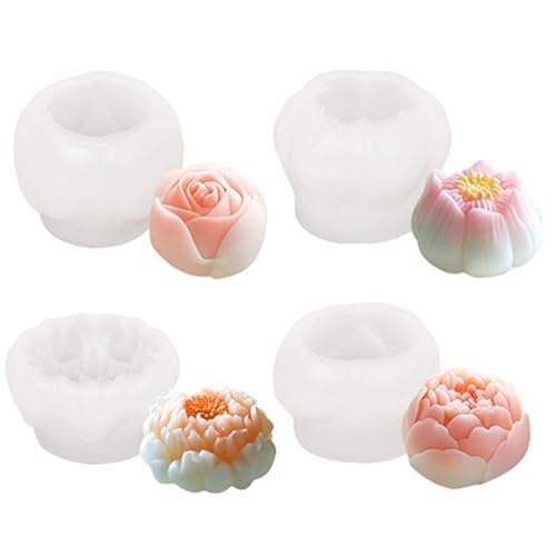 4 Stück Silikon-Blumenformen hitzebeständig flexibel antihaftbeschichtet zum Backen von Seife Kuchen Gelee Pudding Schokolade Desserts Blumenformen aus Silikon von Hintyne