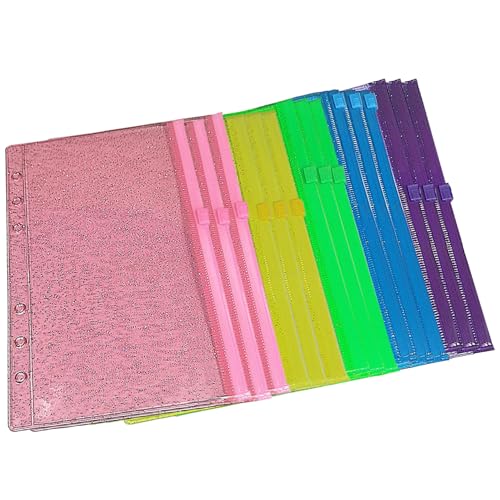 A6-Ordnereinlagen A6-Ordnertaschen 15 bunte glitzernde -Ordnereinlagen wasserdichter PVC-Reißverschlussordner Reißverschlusstaschen mit 6 Löchern für lose Blätter von Hintyne