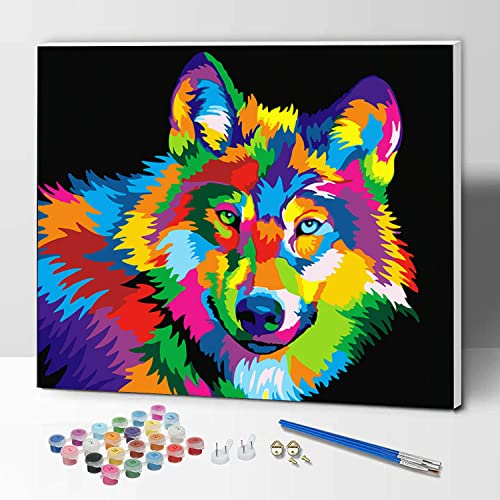 Hiolife Malen nach Zahlen für Erwachsene, Kinder, Anfänger, DIY-Geschenk-Kunst Kits mit Pinseln und Acrylpigment, 40,6 x 30,5 cm, Wolf – mit Rahmen von Hiolife