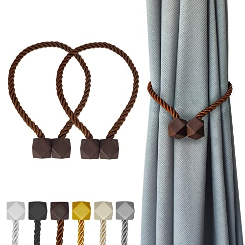 Hion Magnetische Raffhalter für Vorhänge, dunkelbraun, 2 Stück, Vorhang-Raffhalter, Schnallen, Halter, Haken, Clip für Zuhause, Schlafzimmer, Büro von Hion