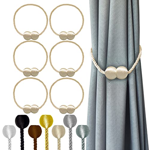 Hion Magnetische Vorhang-Raffhalter, Beige, 6 Stück, Vorhang-Raffhalter, Schnallen, Halter, Haken, Clip für Zuhause, Schlafzimmer, Büro, dekorativer dicker oder dünner Vorhang von Hion
