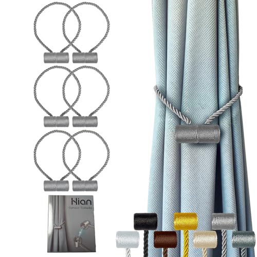 Hion Magnetische Vorhang-Raffhalter, Grau, 6 Stück, Vorhang-Raffhalter, Schnallen, Halter, Haken, Clip für Zuhause, Schlafzimmer, Büro, dekorativer dicker oder dünner Vorhang Hion Magnetische Vorhang-Raffhalter, Grau, 6 Stück, Vorhang-Raffhalter, Schnallen, Halter, Haken, Clip für Zuhause, Schlafzimmer, Büro, dekorativer dicker oder dünner Vorhang von Hion
