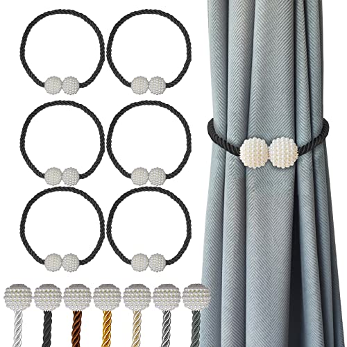Hion Magnetische Vorhang-Raffhalter, Schwarz, 6 Stück, Schnallen, Holdback, Haken, Clip für Zuhause, Schlafzimmer, Büro, Dekorativer Dicker oder Dünner Vorhang von Hion