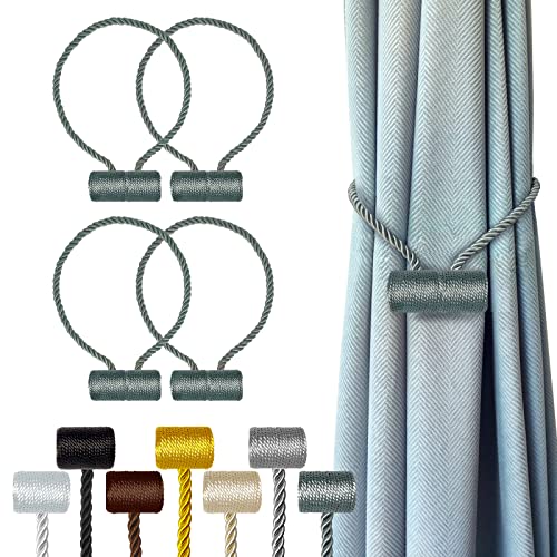 Hion Magnetische Vorhang-Raffhalter, grau-blau, 4 Stück, Vorhang-Raffhalter, Schnallen, Halter, Haken, Clip für Zuhause, Schlafzimmer, Büro von Hion