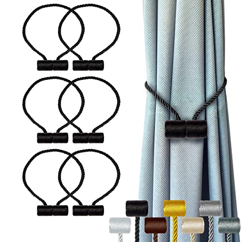 Hion Magnetische Vorhang-Raffhalter, schwarz, 6 Stück, Vorhang-Raffhalter, Schnallen, Holdback, Haken, Clip für Zuhause, Schlafzimmer, Büro, dekorativer dicker oder dünner Vorhang von Hion