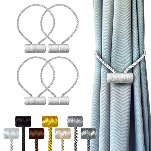 Hion Magnetische Vorhang-Raffhalter, weiß, 4 Stück, Vorhang-Raffhalter, Schnallen, Halterungshaken für Zuhause, Schlafzimmer, Büro von Hion