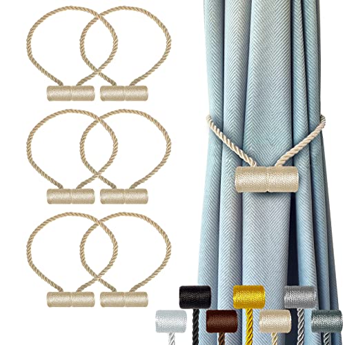 Hion Magnetische Vorhang-Raffhalter (6 Stück, beige) – Polyester, leistungsstarke Magnete, kein Bohren, Verschiedene Verwendungsmethoden, stilvolles Aussehen, 100% zufriedenstellend von Hion