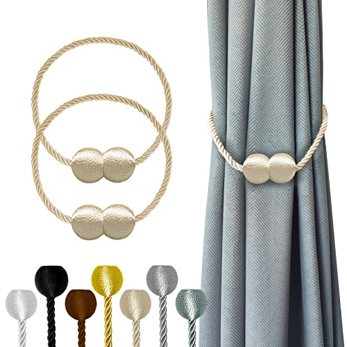 Hion Magnetische Vorhang Raffhalter Beige 2 Stück, Vorhang Raffhalter Schnallen Holdbacks Halter Haken Clip für Zuhause Schlafzimmer Büro Dekorativer Vorhang von Hion