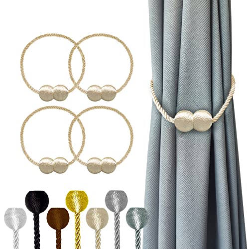 Hion Magnetische Vorhang Raffhalter Beige 4 Stück, Vorhang Raffhalter Schnallen Holdbacks Halter Haken Clip für Zuhause Schlafzimmer Büro Dekorativer Vorhang von Hion