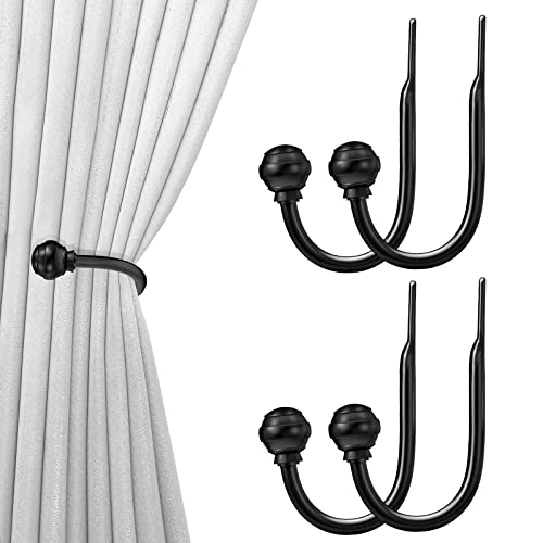Hion Vorhang Raffhalter Schwarz 4 Stück, Vorhang-Halterungen Wandmontierte Vorhanghaken-Halterungen für Vorhänge von Hion