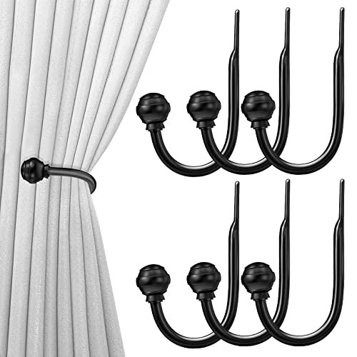 Hion Vorhang Raffhalter Schwarz 6 Stück, Vorhang-Halterungen Wandmontierte Vorhanghaken-Halterungen für Vorhänge von Hion