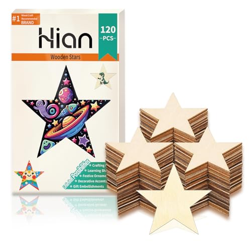 Hion Holzsterne 120 Stück 5cm Unfertige Weihnachts-Rohlinge, Holzausschnitte Ornamente für Bastelprojekte, Weihnachtsfeier & Hochzeitsdekoration von Hion