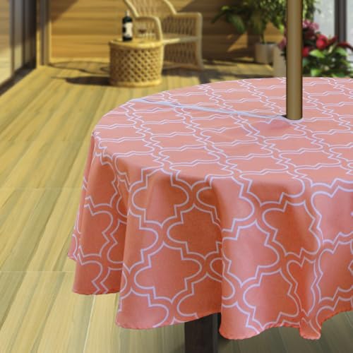 Hipinger Outdoor-Tischdecke mit Schirmloch und Reißverschluss, Terrassentischdecke, schwer, schmutzabweisend, wasserdicht, 152,4 cm, rund, Orange von Hipinger