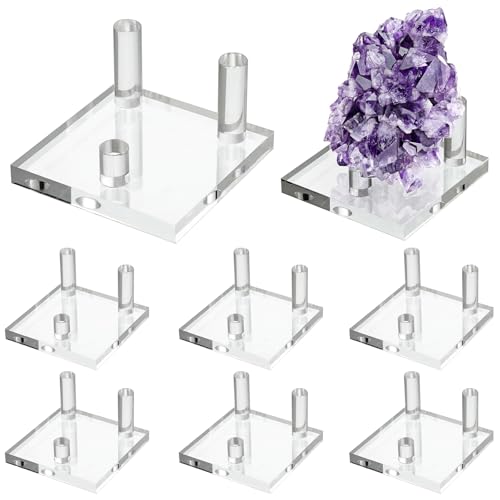 Hipiwe Acryl-Ständer, quadratische Basis, transparente Staffelei-Ständer für Geoden, Mineralachat, kleine Sammlerstücke, drei Klammern, 6,3 x 6,3 cm, 8 Stück von Hipiwe