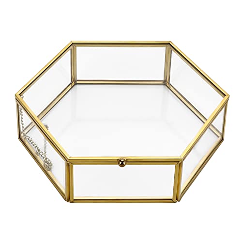Hipiwe Goldfarbene Glas-Box, Schmuckschatulle, sechseckig, groß, Schmuck-Organizer, Vintage-Hochzeitskartenbox, Andenken-Geschenkbox, dekorative Box, Schmuckkästchen, Ohrringe, Halskettenaufbewahrung Hipiwe Goldfarbene Glas-Box, Schmuckschatulle, sechseckig, groß, Schmuck-Organizer, Vintage-Hochzeitskartenbox, Andenken-Geschenkbox, dekorative Box, Schmuckkästchen, Ohrringe, Halskettenaufbewahrung von Hipiwe
