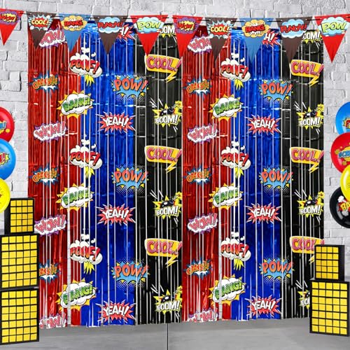 Hipoxa Helden-Geburtstagsparty-Hintergründe, Dekorationen, 2 Stück, rot, blau, schwarz, Lametta-Folie, Fransenvorhang, Luftschlangen, Fotokabinen-Hintergrund für Helden-Motto-Party-Dekorationen Hipoxa Helden-Geburtstagsparty-Hintergründe, Dekorationen, 2 Stück, rot, blau, schwarz, Lametta-Folie, Fransenvorhang, Luftschlangen, Fotokabinen-Hintergrund für Helden-Motto-Party-Dekorationen von Hipoxa