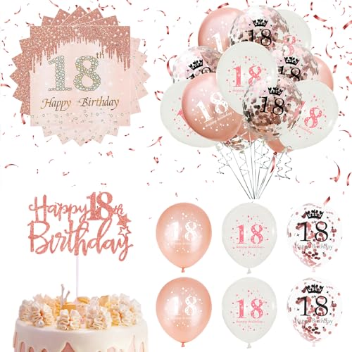 18. Geburtstag Deko Servietten 40 Stück + Roségold luftballons 18. Geburtstag 15 Stück + Happy Birthday Tortendeko Set für Mädchen Frau Frauen Geburtstag Party, Tisch Dekoration 18. Geburtstag Deko Servietten 40 Stück + Roségold luftballons 18. Geburtstag 15 Stück + Happy Birthday Tortendeko Set für Mädchen Frau Frauen Geburtstag Party, Tisch Dekoration von Hiqiku