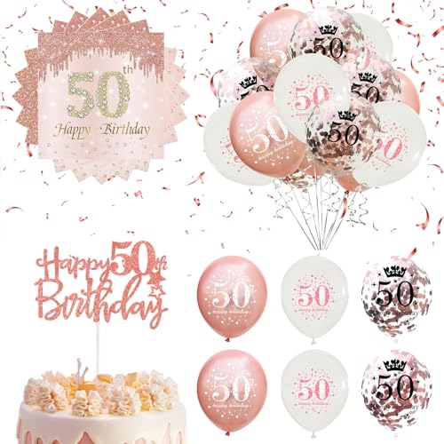 50. Geburtstag Deko Servietten 40 Stück + Roségold luftballons 50. Geburtstag 15 Stück + Happy Birthday Tortendeko Set für Mädchen Frau Frauen Party, Tisch Dekoration 50. Geburtstag Deko Servietten 40 Stück + Roségold luftballons 50. Geburtstag 15 Stück + Happy Birthday Tortendeko Set für Mädchen Frau Frauen Party, Tisch Dekoration von Hiqiku