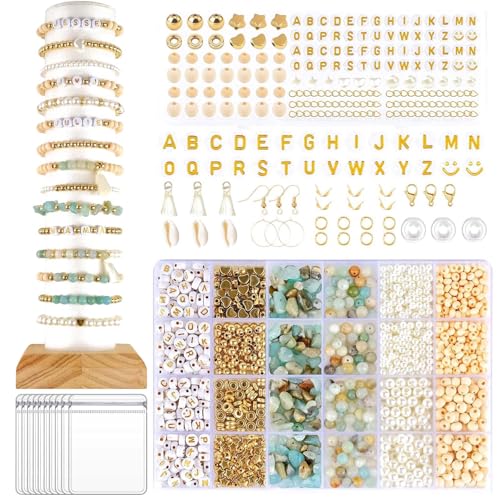 Hiqiku Natürliche Armbänder Selber Machen Set, Perlen für Armbänder Erwachsene, DIY Schmuck Halskette Ohrringe Kette, Perlen zum Auffädeln für Beads Zubehör, Hinzufügen 2 Spulen, 10 Tasche Hiqiku Natürliche Armbänder Selber Machen Set, Perlen für Armbänder Erwachsene, DIY Schmuck Halskette Ohrringe Kette, Perlen zum Auffädeln für Beads Zubehör, Hinzufügen 2 Spulen, 10 Tasche von Hiqiku